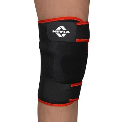 Nivia Orthopedic Knee Support (Black/Red, Free Size - Adjustable with Velcro) | Material - Neoprene/Polyester | Pain Relief, Gym, Sports, Exercise, Workout, Cycling