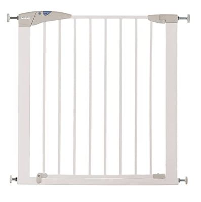 Munchkin Porta de escada Lindam, porta de eixo segura para crianças pequenas e bebés, porta de escada com ajuste à pressão para bebés ou cães, porta de segurança para bebés para escadas e portas