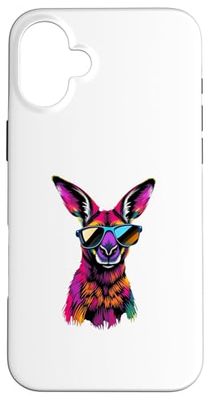 Canguro Indossare Occhiali Da Sole Divertente Animale Colorato Canguro Custodia per iPhone 16 Plus