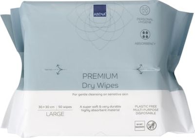 ABENA Premium Dry Wipes | Pack of 50 Wipes | 30 x 30cm | Multifunctional Cleansing Wipes | Hygiene Wipes | Easy & Effective Everyday Cleaning | Disposable Towels | Absorbency Level 4
