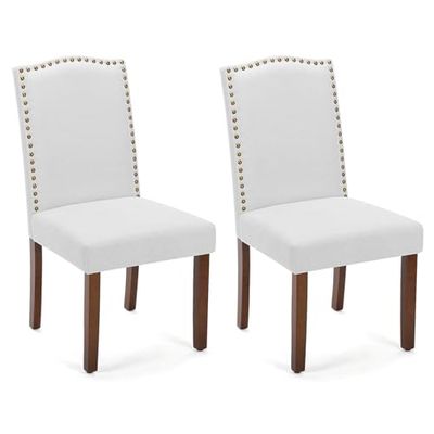 Sweetcripy Lot de 2 chaises de Salle à Manger rembourrées en Cuir de qualité supérieure avec tête à Clous et Pieds en Bois, pour Chambre à Coucher, Salon, Salle à Manger, Grises