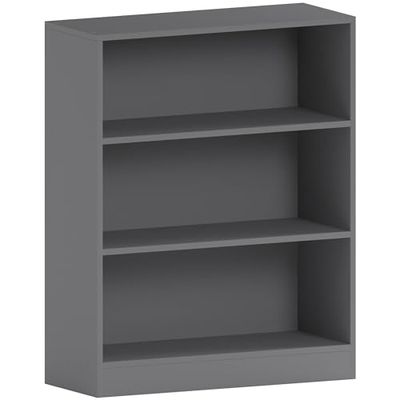 Vida Designs Cambridge 3 nivåer låg bokhylla, grå trähylla display förvaringsenhet kontor vardagsrum möbler