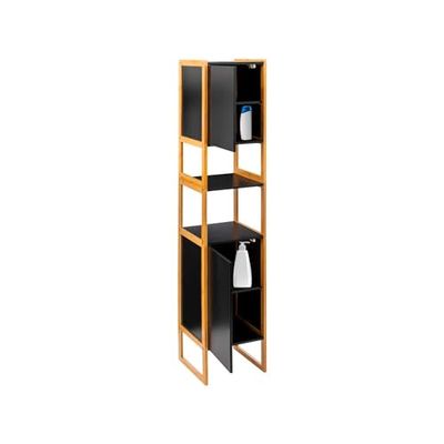 Avilia Mobiletto Salvaspazio 2 Ante per Bagno - Mobile a Colonna Modulare, 33x33x170cm, Nero, Interni Regolabili, in MDF e Bambù