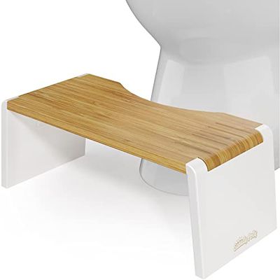 Squatty Potty Stockholm Vouwen Bamboe Badkamer Toilet Stoel, 7-inch Hoogte, Bruin/Wit