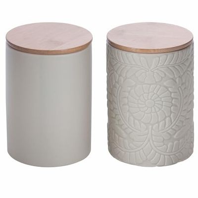 Villa d'Este Home Tivoli Juego de 2 tarros de cerámica de 750 ml, tapa de bambú, arena, 4 tonos