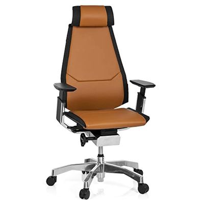 hjh OFFICE 652854 Silla de Oficina GENIDIA Pro Cuero Marrón Claro, Silla Ejecutivo, Silla giratoria, ergonómica, Ajustable Individualmente