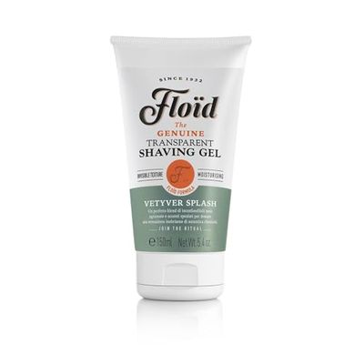 Floid Vetyver Splash Transparent Shaving Gel (150ml), Men's Shaving Gel with Glycerin to Protect and Hydrate Skin, Shave Gel for a Smooth Shave with an Invigorating Scent