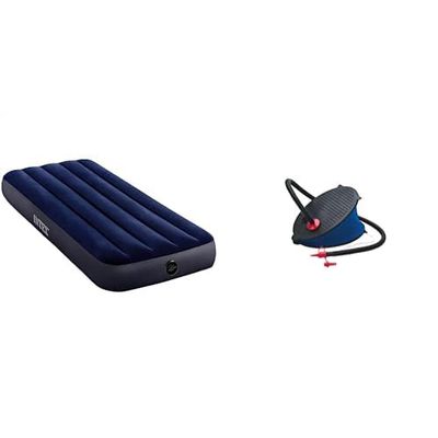 Intex Letto Gonfiabile, 64756, Blu, 191 X 76 X 25 Cm & 69611 - Pompa a Piede, Blu/Nero/Rosso