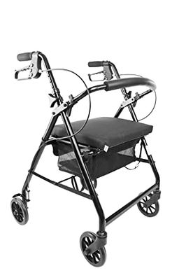 KMINA - Déambulateur 4 Roues Pliable Léger, Siège, Rollator Exterieur, Interieur Réglable Hauteur, Frein d'Activation, Noir - Made in Europe