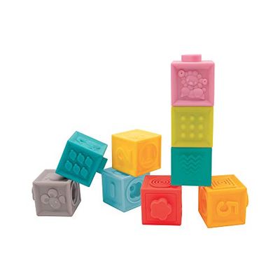 Ludi Cubos encajables Juguete de Despertar Juego de 9 Piezas empotrables – Juego de apilamiento y construcción de plástico Flexible – Desarrollo motricidad Fino – A Partir de 10 Meses 30043 Blanco