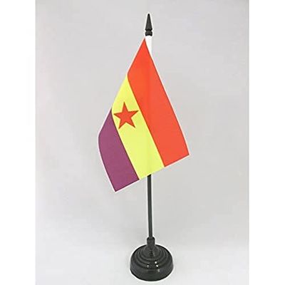 Tweede Spaanse Republiek Rode ster Tafelvlag 15x10 cm - Spanje Republikeinse Bureauvlag 15 x 10 cm - Zwarte plastic stok en voet - AZ FLAG