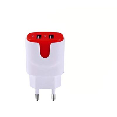 Netadapter kleur USB voor Wiko View 2 GB smartphone tablet dubbel stopcontact 2 poorten stroom AC lading (rood)