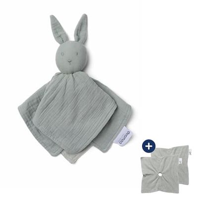DOOMOO Doudou Bébé You&Me - Doudou Réversible et Réconfortant - Fourni avec 2 Corps pour Transporter l'Odeur du Parent - Coton Ultra Doux Certifié Oeko Tex - Idée Cadeau Naissance, Vert