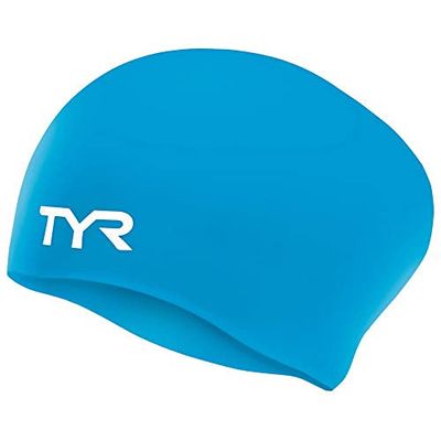 TYR Unisex Volwassen Zwemmuts van kreukvrije siliconen voor lang haar badmuts, blauw, eenheidsmaat