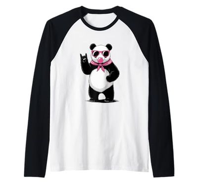 Panda Bear Sunglasses Bubble Gum Rock And Roll Raglan Baseball Tee