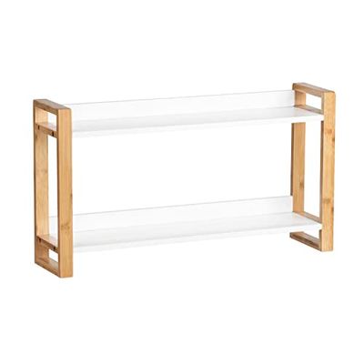 WENKO Finja Moderne woonplank in Scandi Chic, veelzijdig inzetbare plank voor accessoires, boeken, van hoogwaardig, duurzaam bamboe gecombineerd met MDF, 62,5 x 35 x 15 cm, wit/naturel