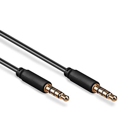 Goobay 63830 Cavo di Collegamento Audio AUX, Stereo da 3.5mm e 4 Pin, Slim, CU, Nero, 2m Lunghezza del Cavo
