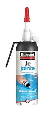 Rubson Je Jointe Mastic Transparent 100 ml, mastic étanche anti-moisissure en aérosol prêt à l'emploi, mastic silicone durable pour joints sanitaires spécial Bain et Cuisine