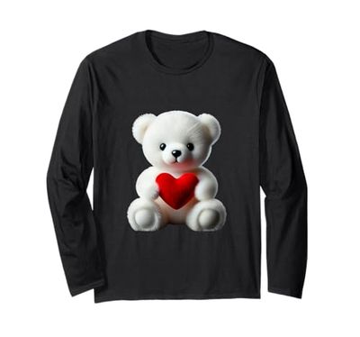 Adorable oso de peluche polar con forma de corazón rojo Mania Manga Larga