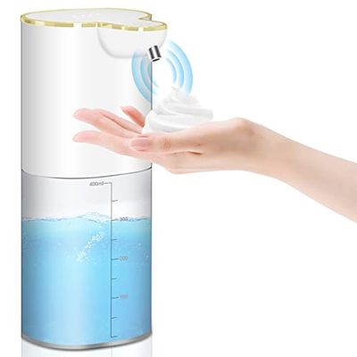 Distributeur de Savon Automatique 400 ML - Distributeur de Savon Mousse sans Contact - IPX5 étanche - Montage sur Table/Mur - Capteur pour Cuisine, Salle de Bain - Transparent