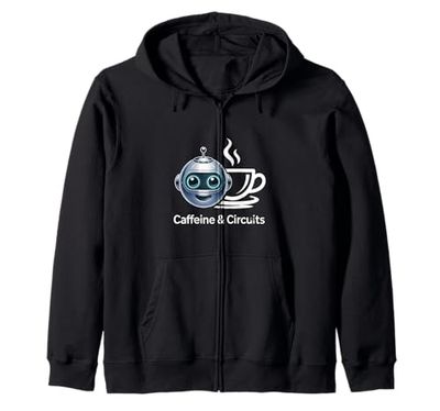 Caffeine and Circuits Robot Coffee Coding Zip Hoodie