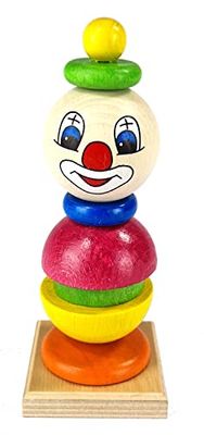 Hess Holzspielzeug 14980 - Juego de apilar de Madera, Motivo Clowny, Hecho a Mano, para niños a Partir de 3 años, Torre con Anillas y Cabeza de Bola