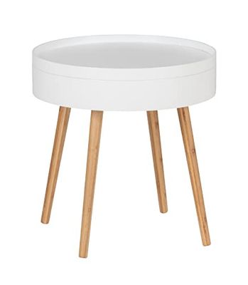 WENKO Sidobord Finja, soffbord, nattduksbord med bricka och förvaringsfack, bambu, natur, 49,5 x 51,5 x 49,5 cm