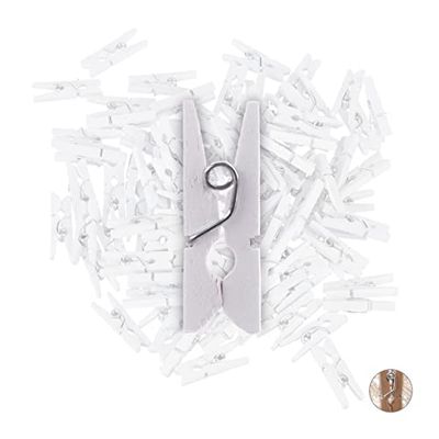 Relaxdays Mini pinças de madeira, conjunto de 100, vintage, decorativas, artesanato, retro, branco