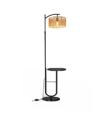 LuminexDesigns Golvlampa med E27-uttag, höjd 165 cm, sidobord med USB- och typ-C-portar, tygskärm Ø33 cm, fotströmbrytare, idealisk för vardagsrum och sovrum