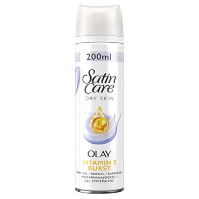 Gillette Satin Care Dry Skin Vitamina E Burst con Olay Gel da barba per le donne 200ml, Aiuta la pelle ad attrarre e trattenere la propria umidità