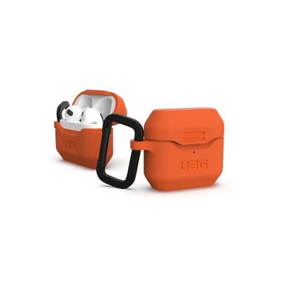 Urban Armor Gear Issue - Custodia standard in silicone per Apple AirPods 2021, con moschettone rimovibile, compatibile con la ricarica wireless, colore: Arancione