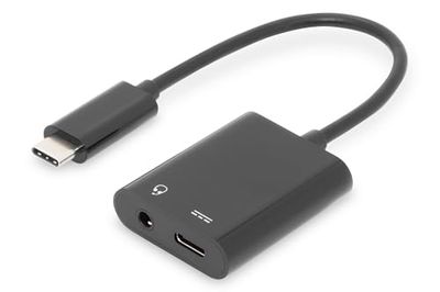 DIGITUS Cable adaptador USB 3.2 Gen2-0,2 m - USB C (m) a conector de 3,5 mm (f), USB C (f) - 10 Gbit/s - Negro