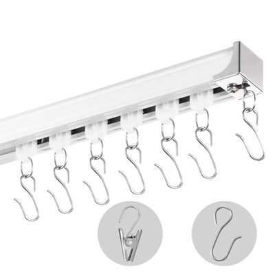 VEVOR Ceiling Curtain Track Set, 5.9 FT/1.8 Meter, Sliding Ceiling Track System for Curtains, Room Divider Curtain Track Ceiling/Wall Mounted for Living Room Bedroom with Hooks and Hardware, White