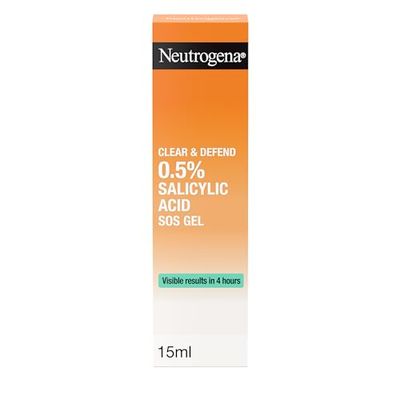 Neutrogena Clear & Defend SOS Gel with 0.5% Salicylic Acid (1x 15ml), Fast-Acting Gel Treatment for Spot-Prone Skin, Pimple and Spot Treatment, Oil-Free Gel with Salicylic Acid to Help Reduce Breakouts