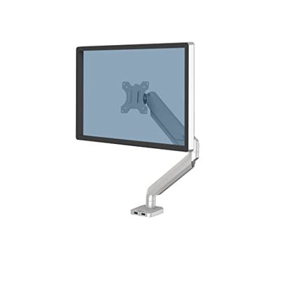 Fellowes Brazo para Monitor Individual Platinum Series - Soporte para Monitor Ajustable, con Funciones de inclinación, Giro y rotación y con 2 Puertos USB - Tamaño máximo del Monitor 32" - Plateado