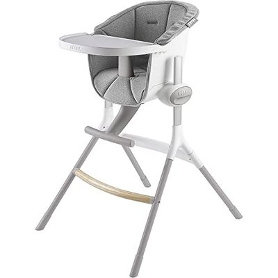 Béaba 912598 - Hoge stoel Up & Down - Ergonomisch, meegroeiend met afneembare eetplank - In 6 hoogtestanden verstelbaar - comfort, design, duurzame materialen, gemaakt in Frankrijk - grijs/Wit