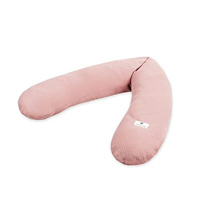 Julius Zöllner Mousseline voedingskussen ca. 190 cm, vulling 42 liter EPS-microparels, Made in Germany, overtrek van 100% mousseline katoen, Oeko-Tex®-standaard 100, Dusty Rose