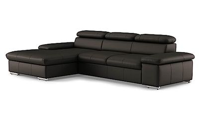 CAVADORE Divano angolare in vera pelle Valerie con sedia a sdraio XL/divano angolare con regolazione testiera, grande sedia a sdraio + piedini in metallo / 286 x 73 x 174 / pelle marrone scuro