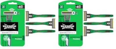 WILKINSON SWORD - Quattro Titanium For Men | Sensitive | 3 x Disposable Razors (Pack of 2)
