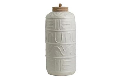 BOTE CERAMICA BLANCO TAPA MADERA