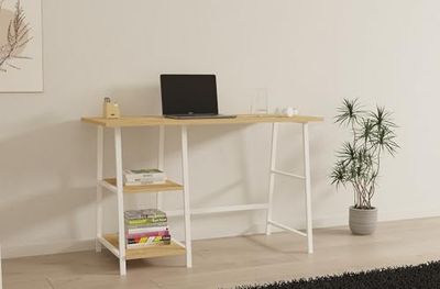 Modern Study Desk, Sapphire & White, 120 x 75 x 51 cm, 100% melamina revestida, 18 mm de Grosor, Perfil de Hierro Resistente, Elegante y Funcional
