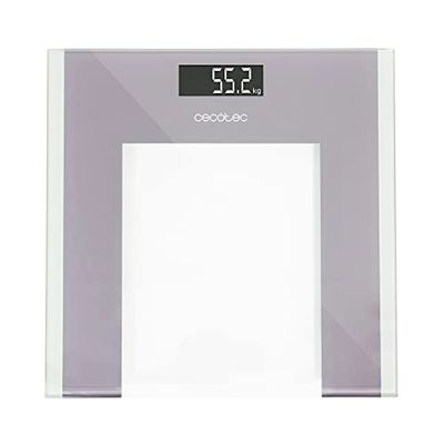 Cecotec Báscula de Baño Digital Surface Precision Healthy. Plataforma de Cristal Templado 30x30cm, Pantalla LCD Invertida, Capacidad máxima 180 kg, Diseño extraplano, Incluye Cinta métrica