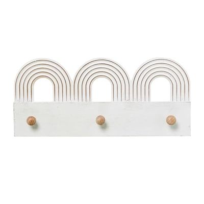 DRW Perchero de Pared con 3 Ganchos de Madera Blanco y Natural 36x4x16 cm