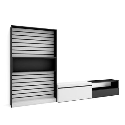 Skraut Home | Ensemble Meuble TV | Meuble Salon Complet | 310x186x35cm | pour Les TV jusqu'à 80" | Salon Complet | Style Moderne | Blanc et Noir