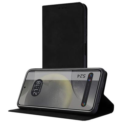 Custodia a libro in ecopelle con porta carte di credito per Samsung Galaxy S24 5G, colore nero
