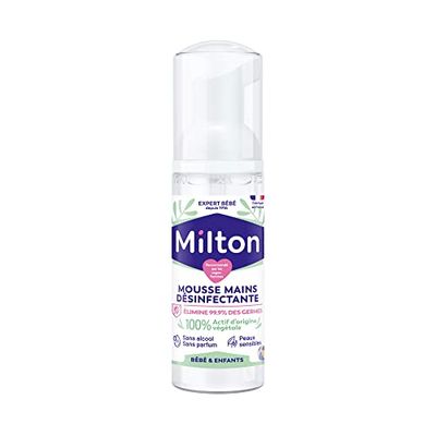 Milton Lloyd Mousse mains désinfectante pour Bébé | Hypoallergénique et Sans Rinçage | Spécial Peaux Sensibles | Testé Dermatologiquement | 50 ml