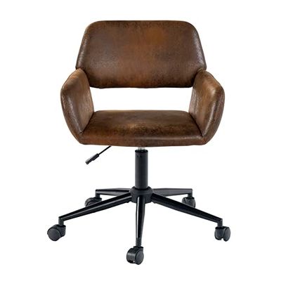 39F FURNITURE DREAM Krzesło biurowe w stylu vintage zamszowe kółka z regulacją wysokości obrotu 360°, brązowe, 55 x 56 x 75-85 cm