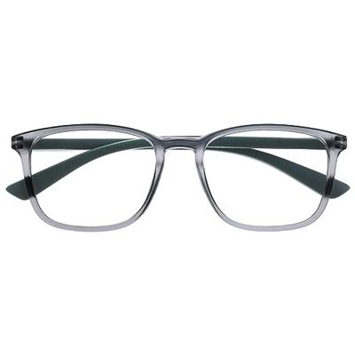 OPULIZE Max Occhiali da Lettura - Montatura Classica Rettangolare Grande - Grigio Trasparente Opaco con Stanghette Verdi - Uomo Donna Unisex - R78-7 - +3.00