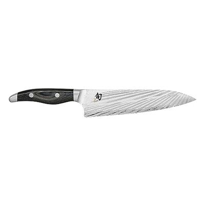 KAI Shun Nagare Couteau de Chef 20 cm Longueur de Lame - Lame à Double Noyau en Acier Damascus de 72 Couches VG 2 & VG 10 - Pakkawood Gris-Noir - Fabriqué à la Main au Japon - Couteau de Chef Forgé