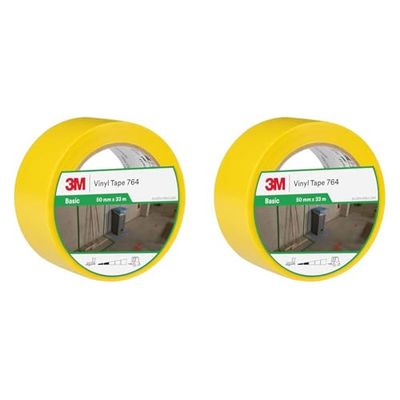 3M General Purpose Vinyl Tape 764i, 50 mm x 33 m, Yellow (Pack of 2)